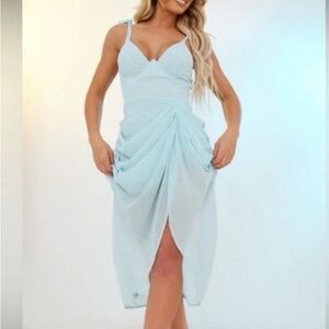 Pretty Little Thing PLT Light Blue Underwire Detail Draped Dress, US size 10